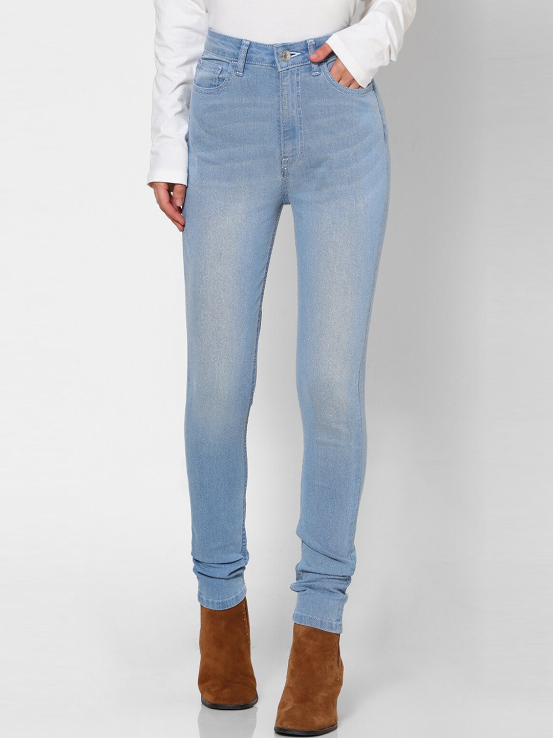 

FOREVER 21 Women Blue Regular Fit Mid-Rise Clean Look Stretchable Jeans
