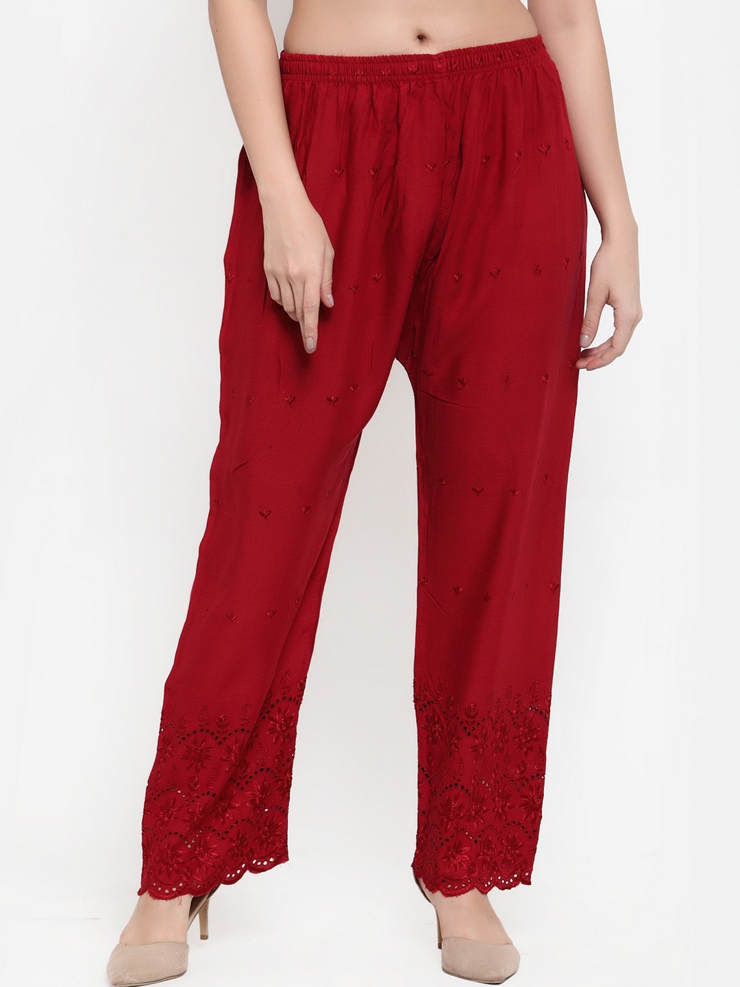 

Miaz Lifestyle Women Maroon Solid Straight-Fit Palazzos