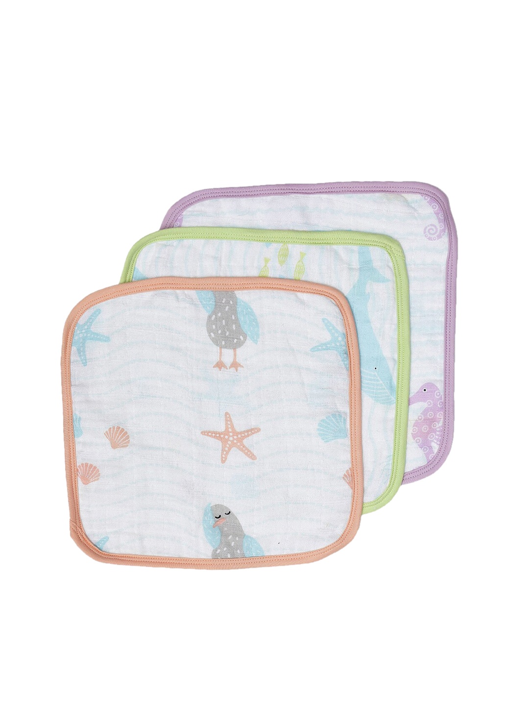 

OOKA Kids Set Of 3 Printed Muslin Washcloths, White