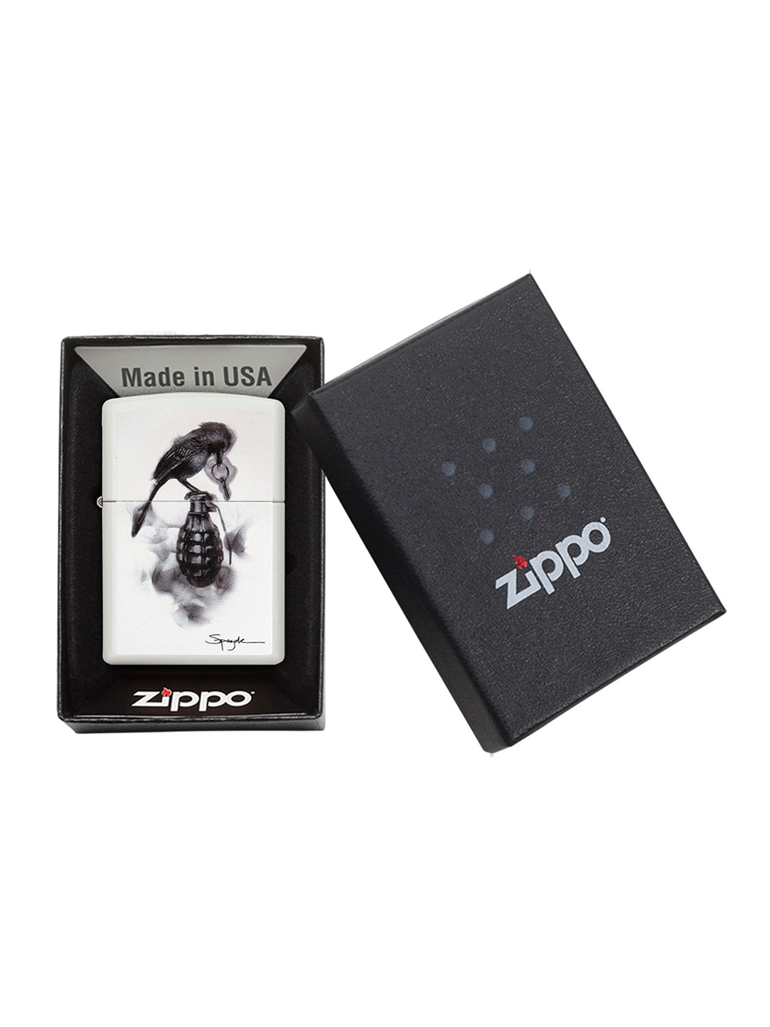 

Zippo White & Black Spazuk Bird DesignMatte Pocket Lighter