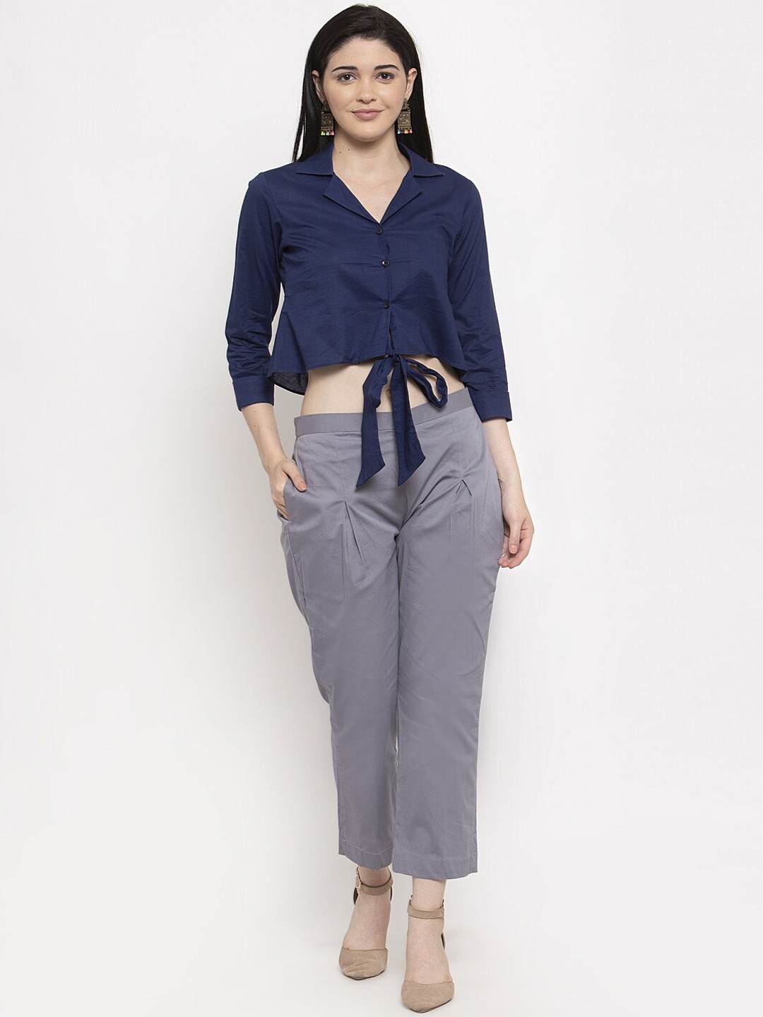 

DUGRI BE THE ONE Women Blue Solid Shirt Style Top