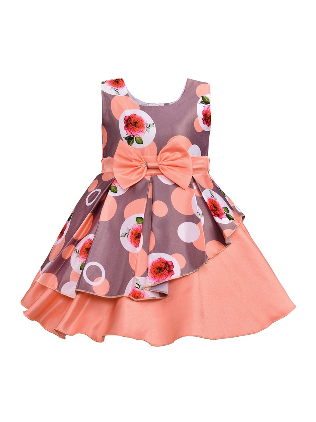 

Wish Karo Girls Peach-Coloured Printed Fit and Flare Dress