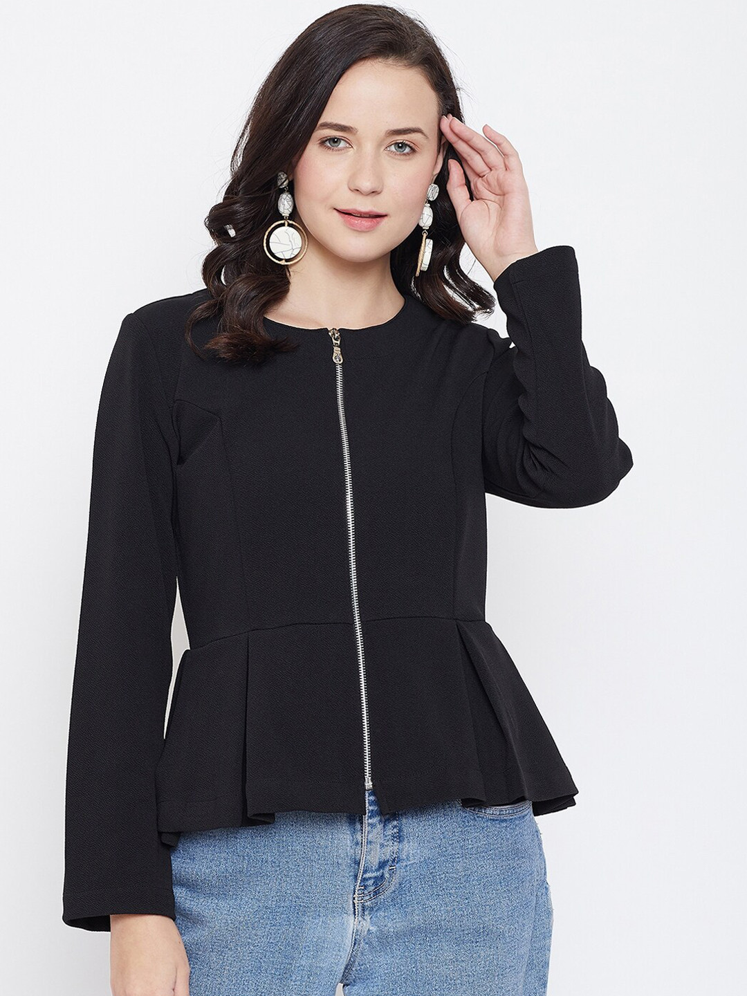 

Zastraa Women Black Solid Peplum Top