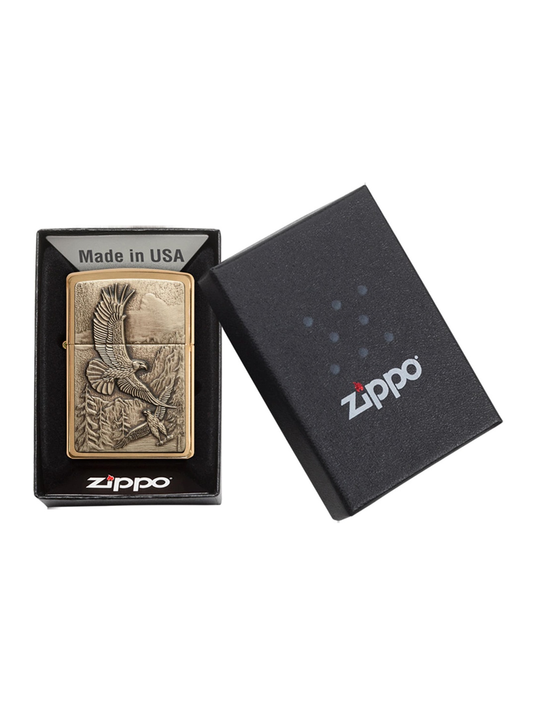 

Zippo Gold-Toned Where Eagles Dare Brushed Brass Pocket Lighter