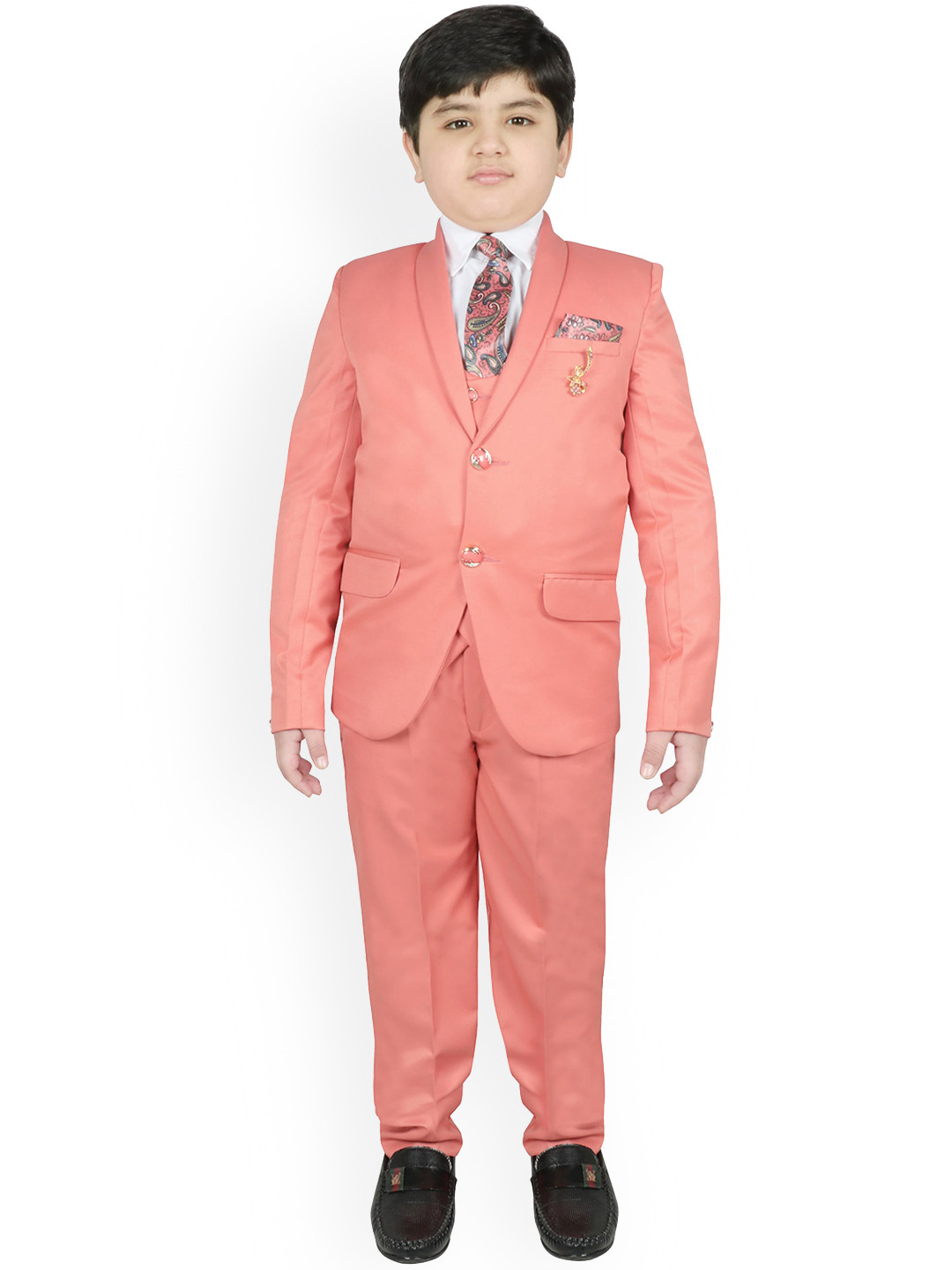 

SG YUVRAJ Boys Peach-Colored Solid Party Suit Set