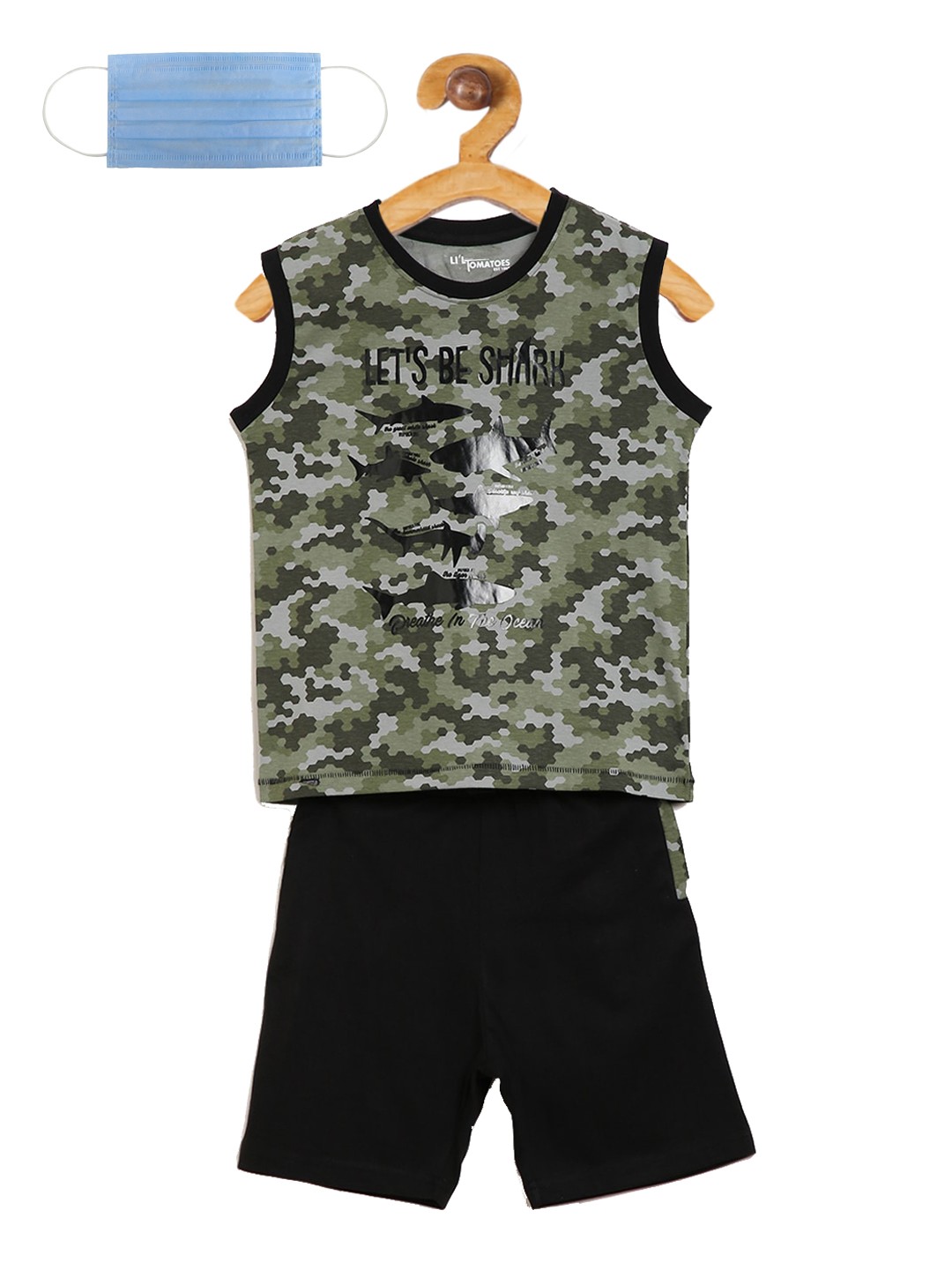 

Lil Tomatoes Boys Green Black Camo Printed Night Suit