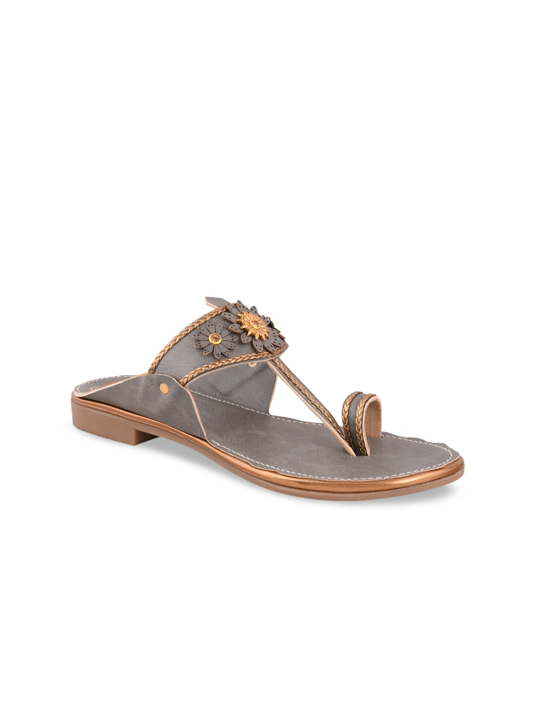 

CALZADO Women Grey Embellished Open Toe Flats