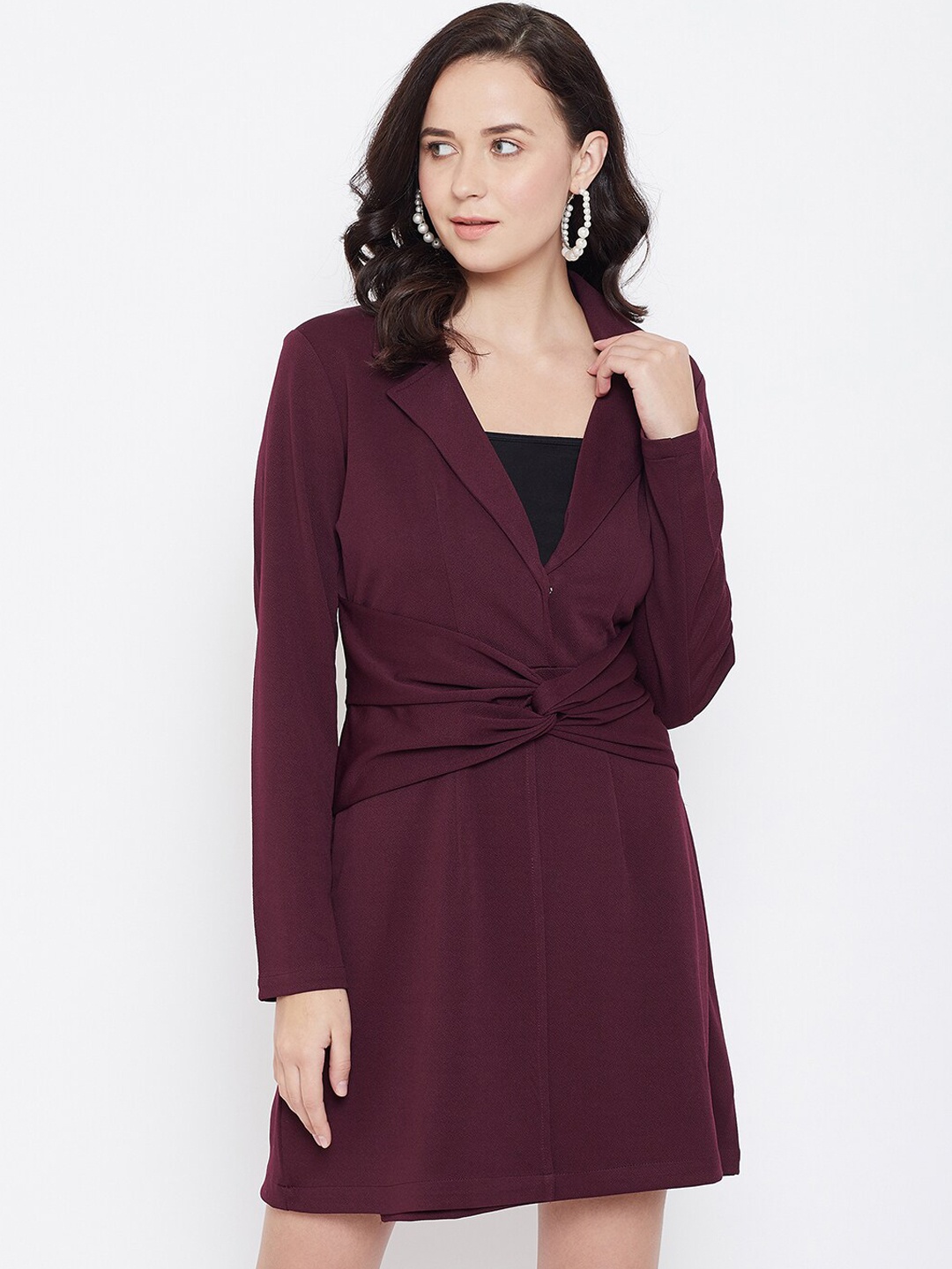 

Zastraa Women Burgundy Solid Fit and Flare Dress