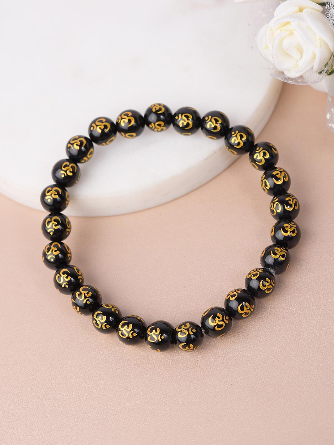 

Tistabene Men Black & Gold-Toned Onyx Om Engraved Bracelet