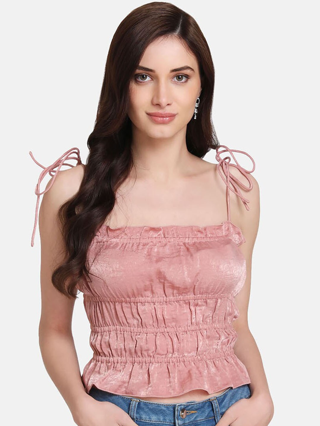 

Kazo Women Pink Self Design Fitted Top