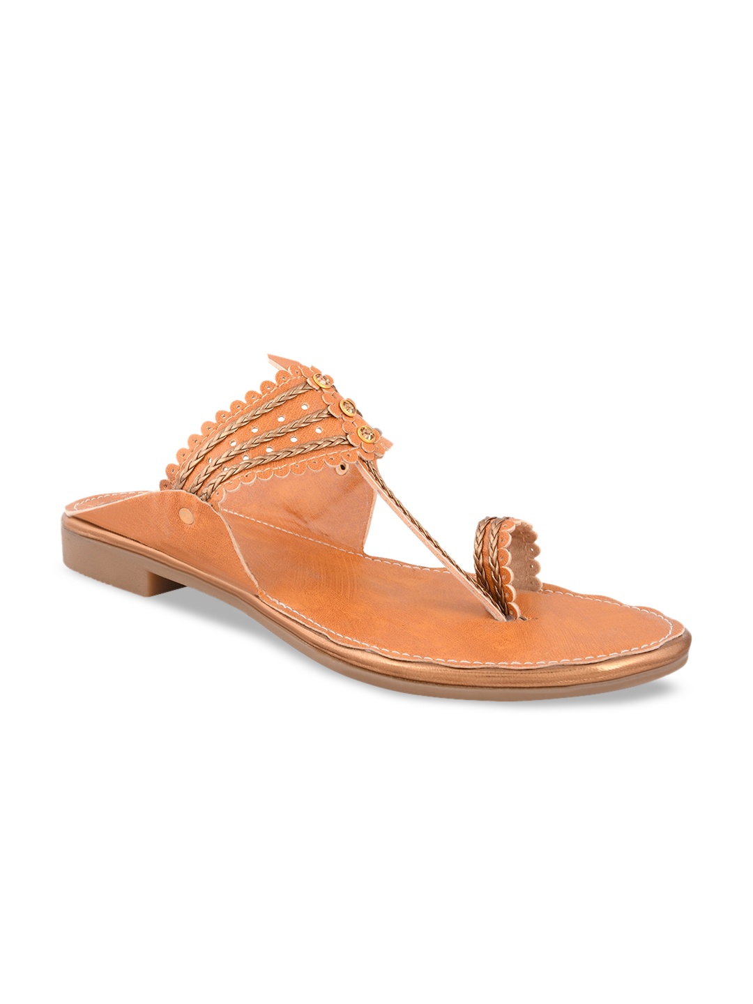 CALZADO Women Tan Brown Embellished One Toe Flats