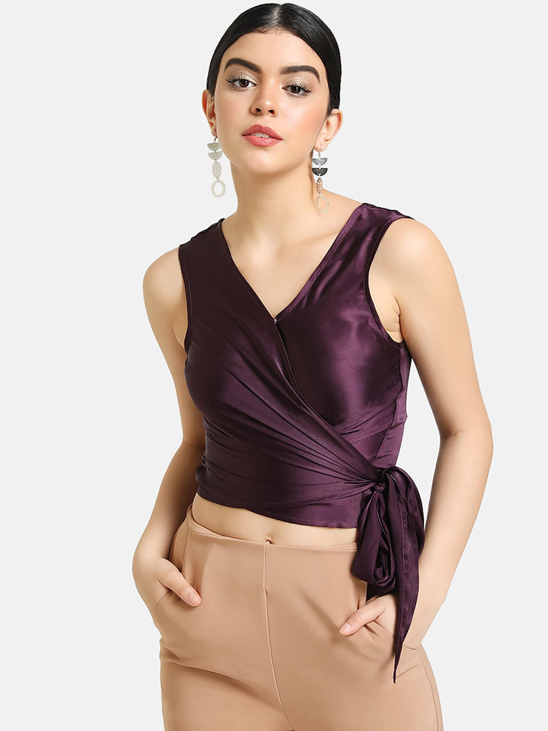 

Kazo Women Purple Solid Wrap Top