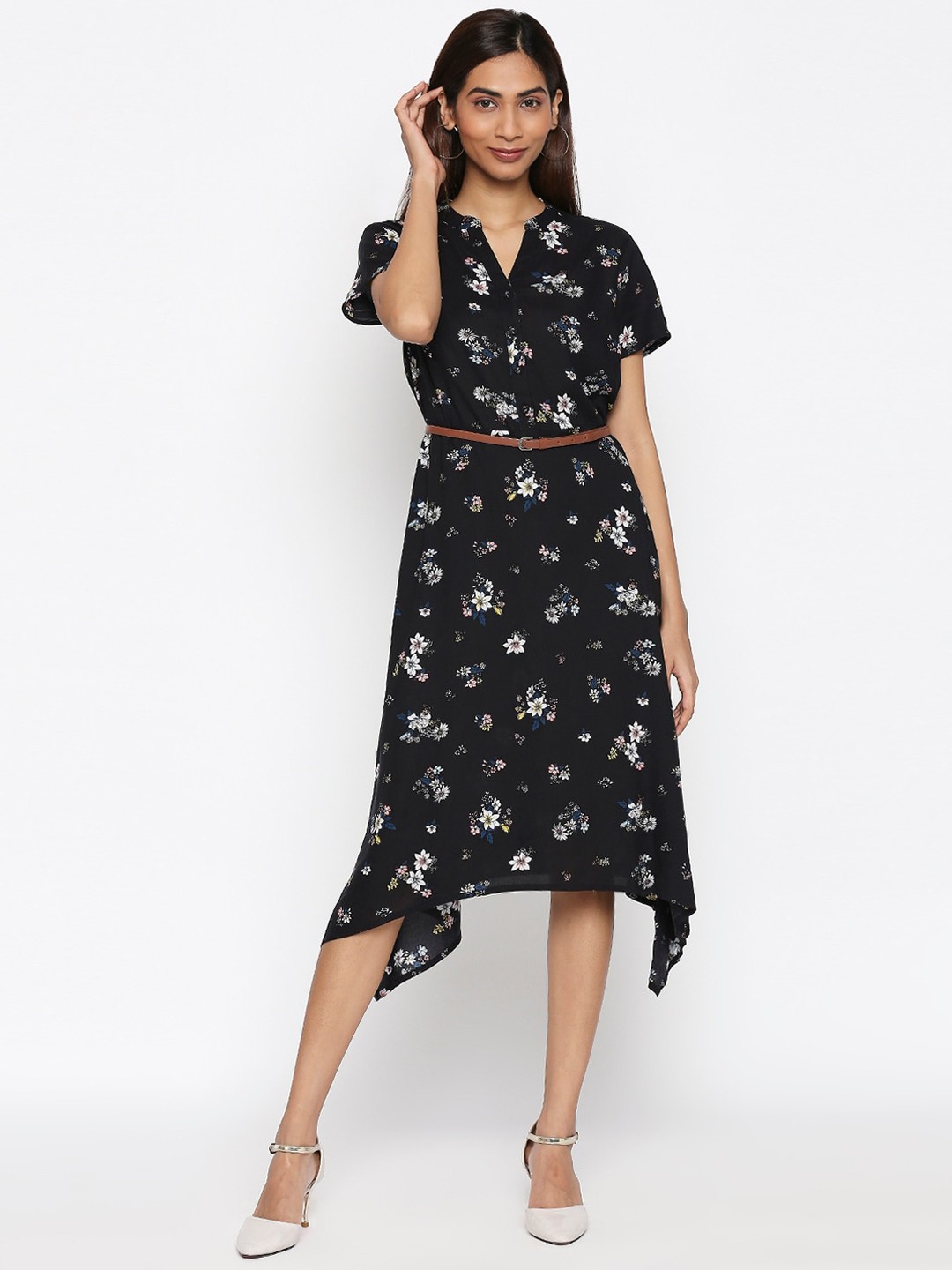 

Honey by Pantaloons Women Black Printed A-Line Dress