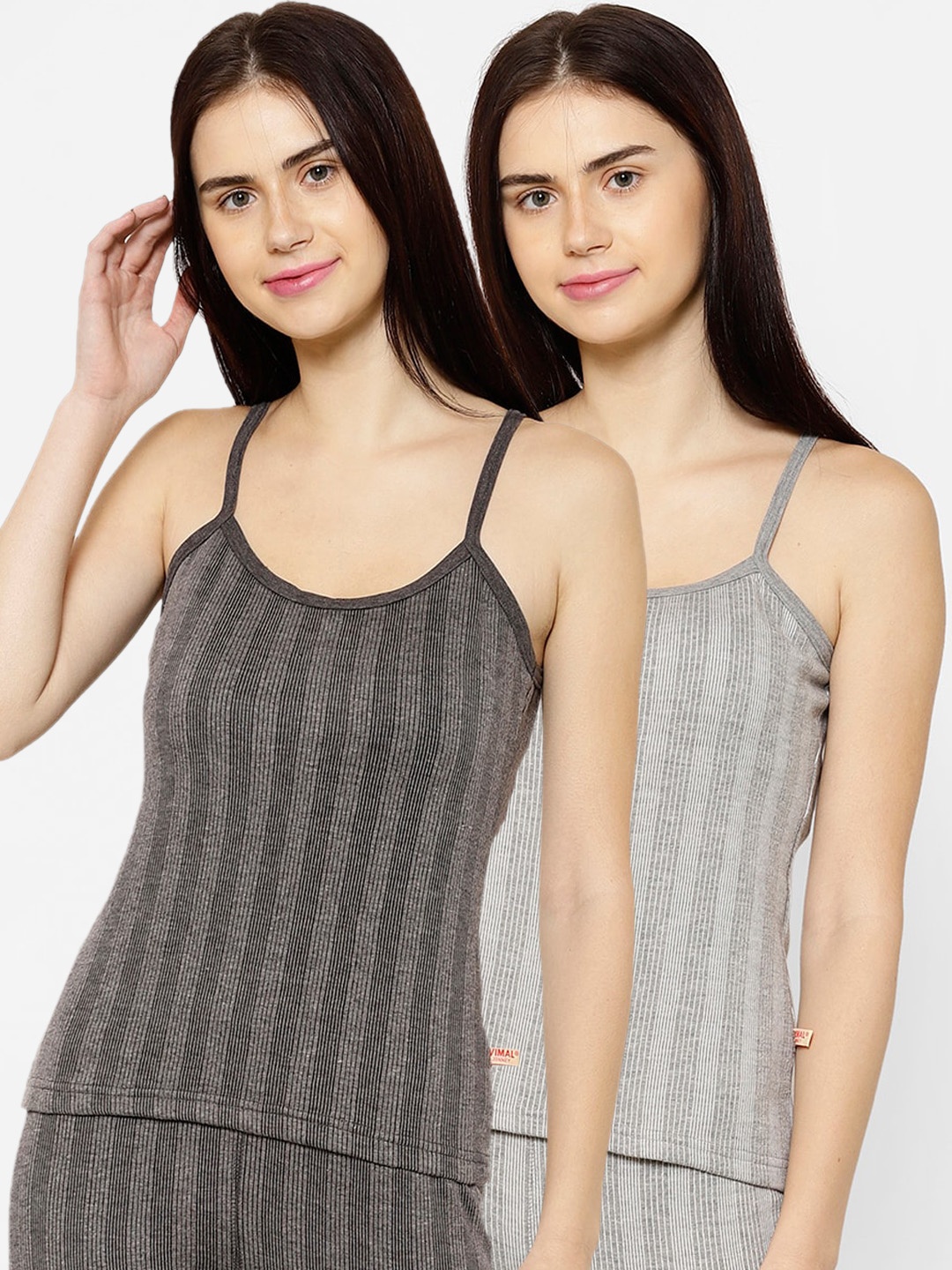 VIMAL JONNEY Women Pack Of 2 Striped Thermal Tops, Black