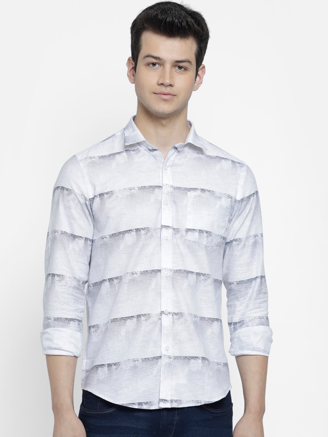 

cape canary Men White & Black Regular Fit Printed Casual Shirt