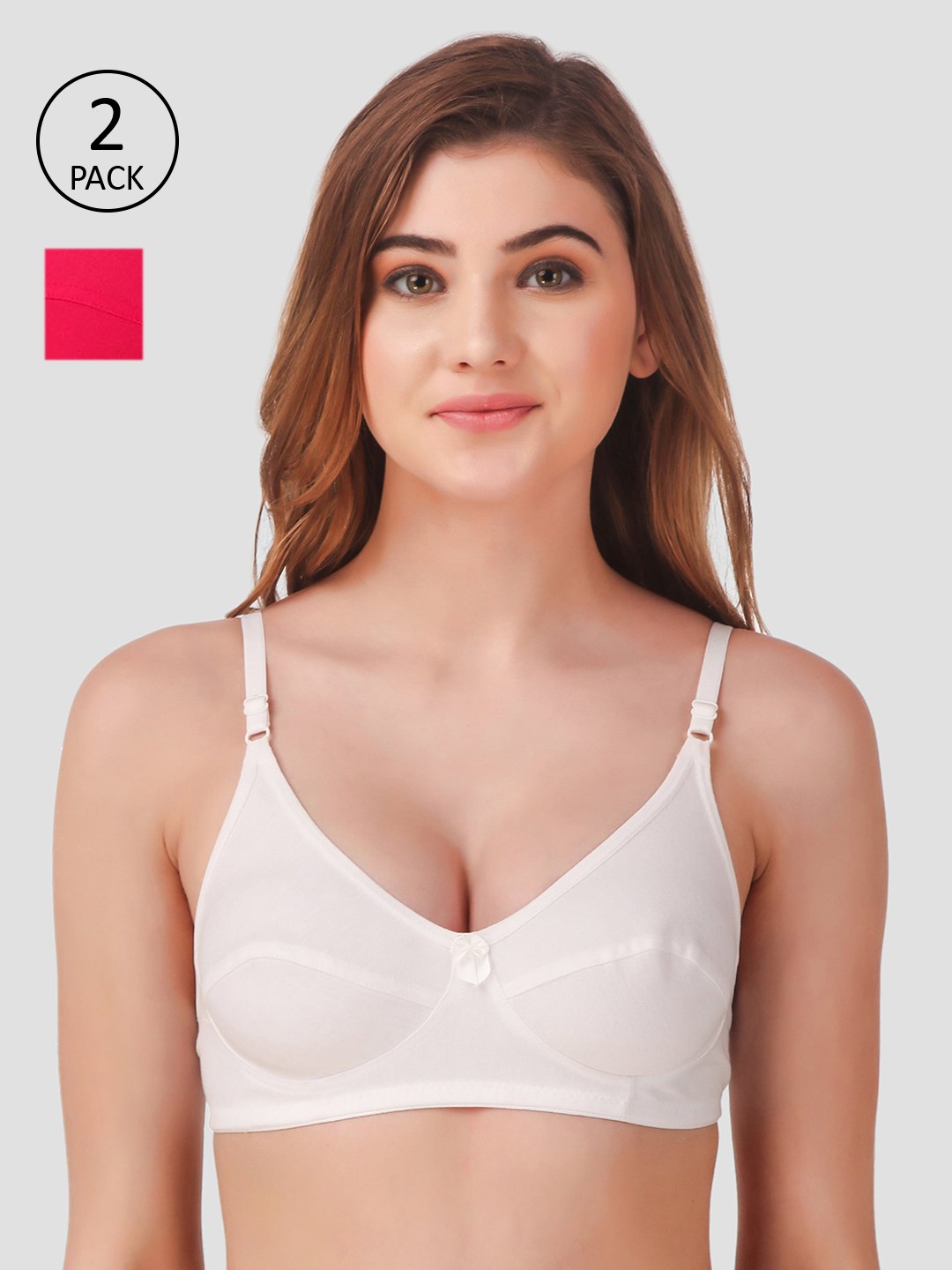 

Fasense Women Pack Of 2 Solid Non-Wired Non-Padded Everyday Bra BVCOM0, White