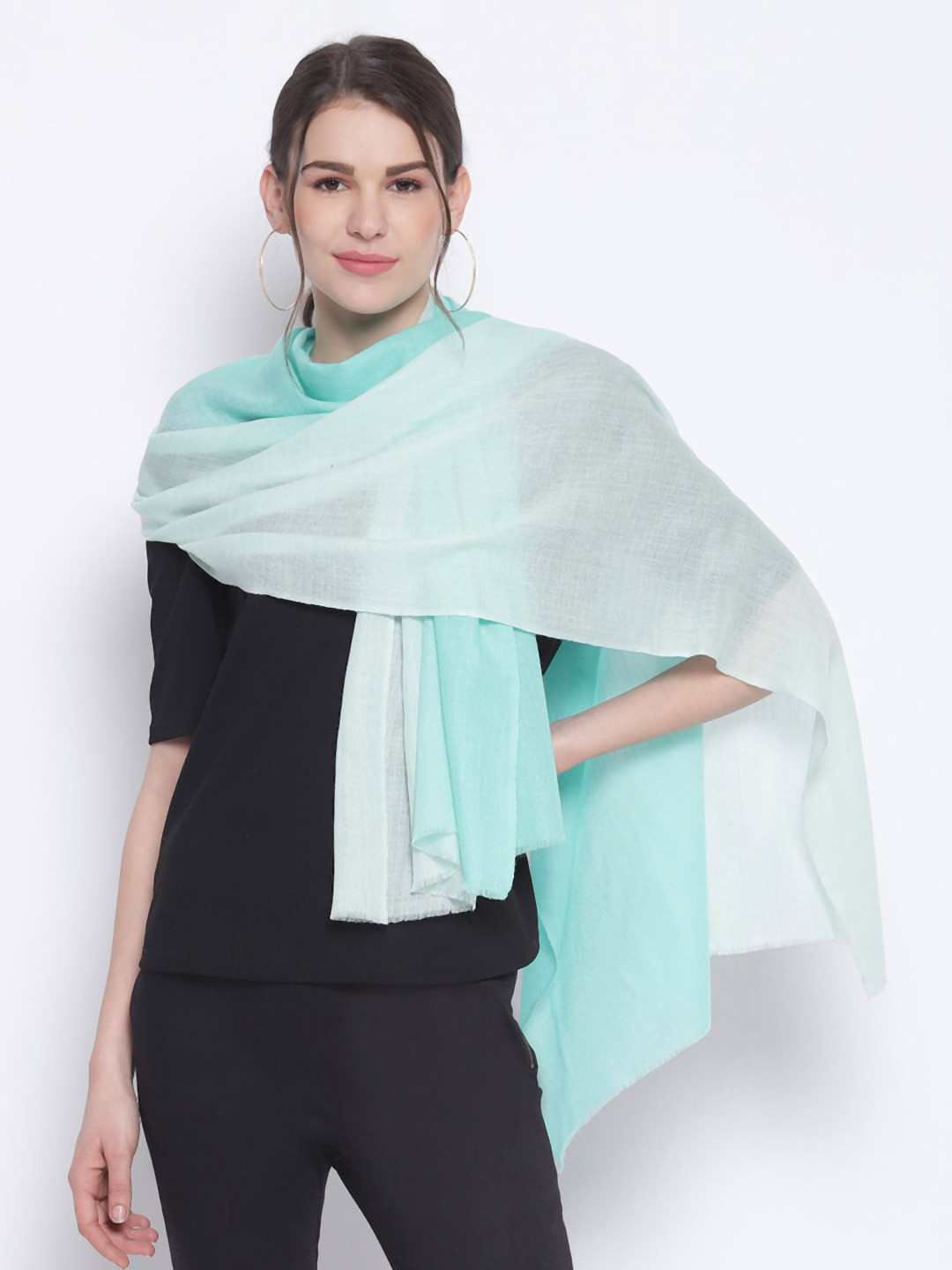 

Tossido Adults Sea Green Solid Indo Western Pure Cashmere Wool Stole