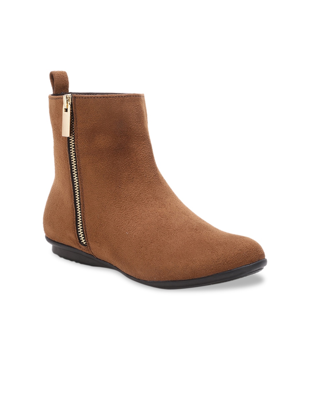 

Bruno Manetti Women Tan Brown Mid-Top Suede Flat Boots