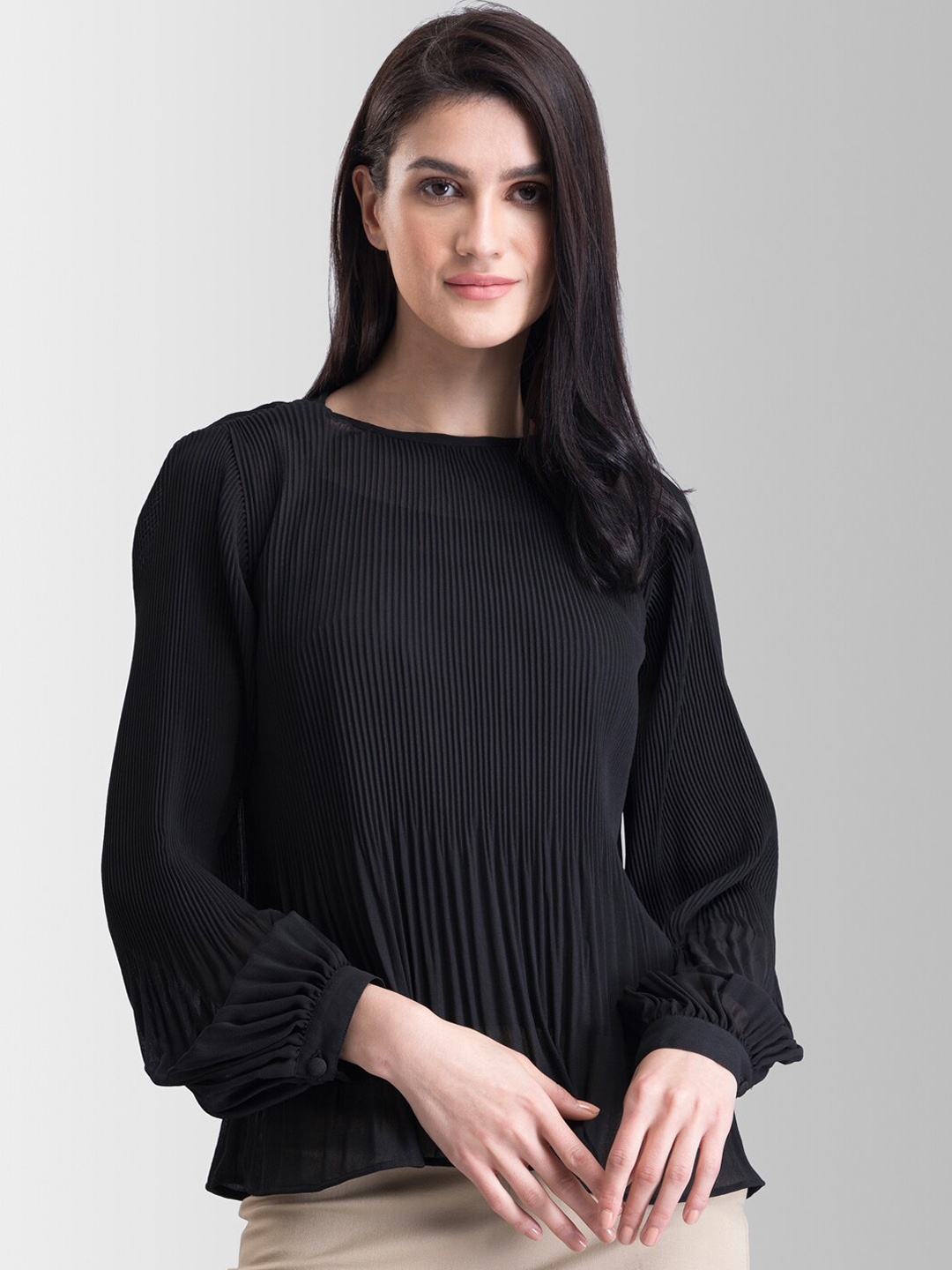 

FableStreet Women Black Solid Top