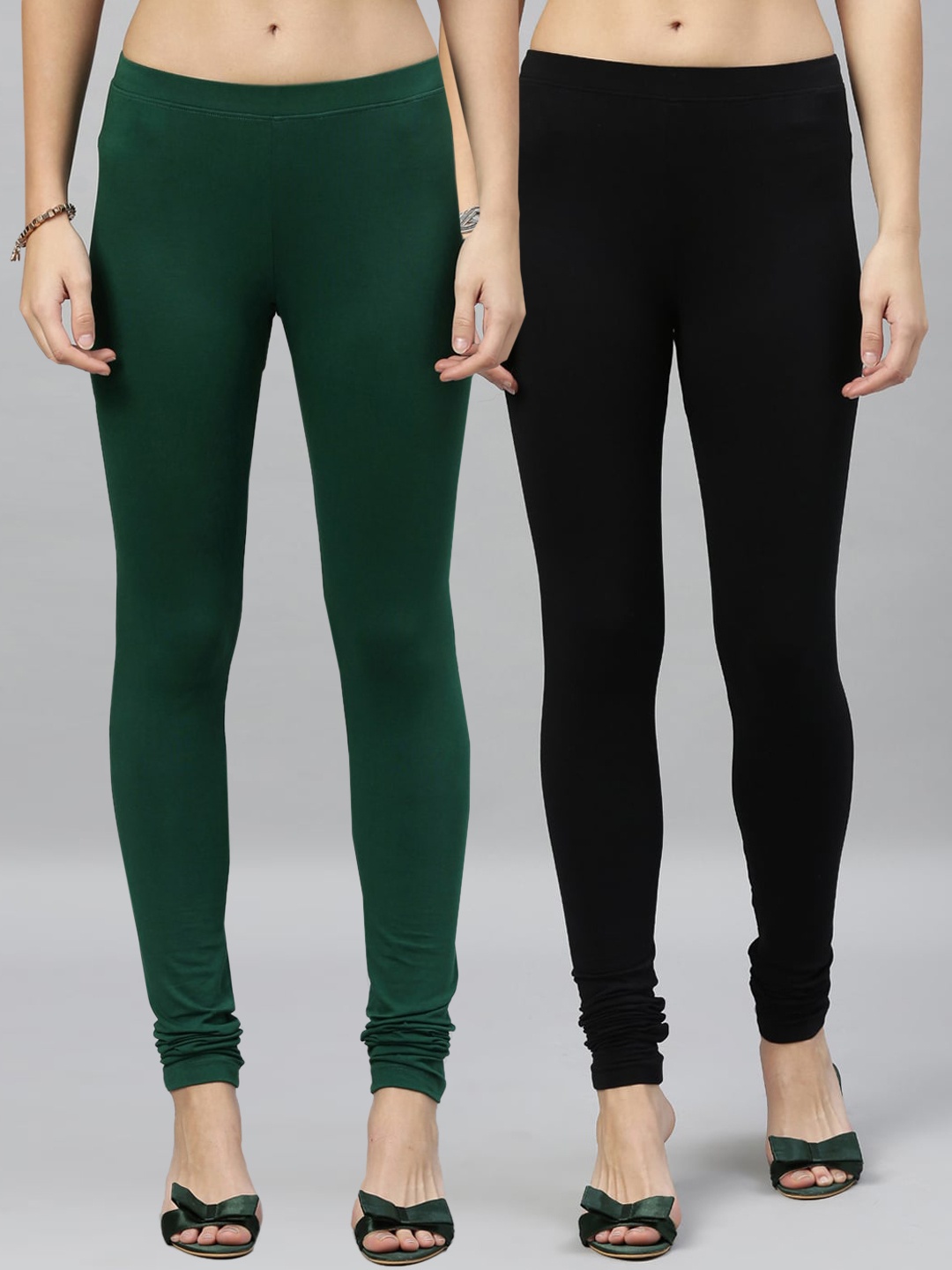 

Kryptic Women Pack of 2 Solid Churidar Leggings, Green