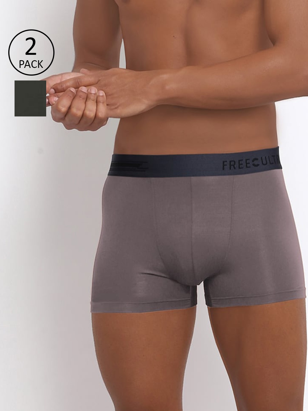 

FREECULTR Men Pack of 2 Solid Trunks, Green