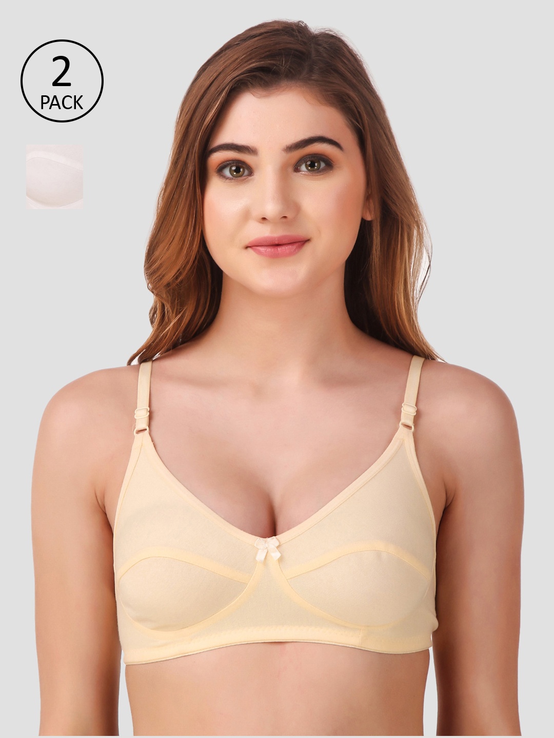 

Fasense Women Pack Of 2 Solid Non-Wired Non-Padded Everyday Bra BVCOM0, White