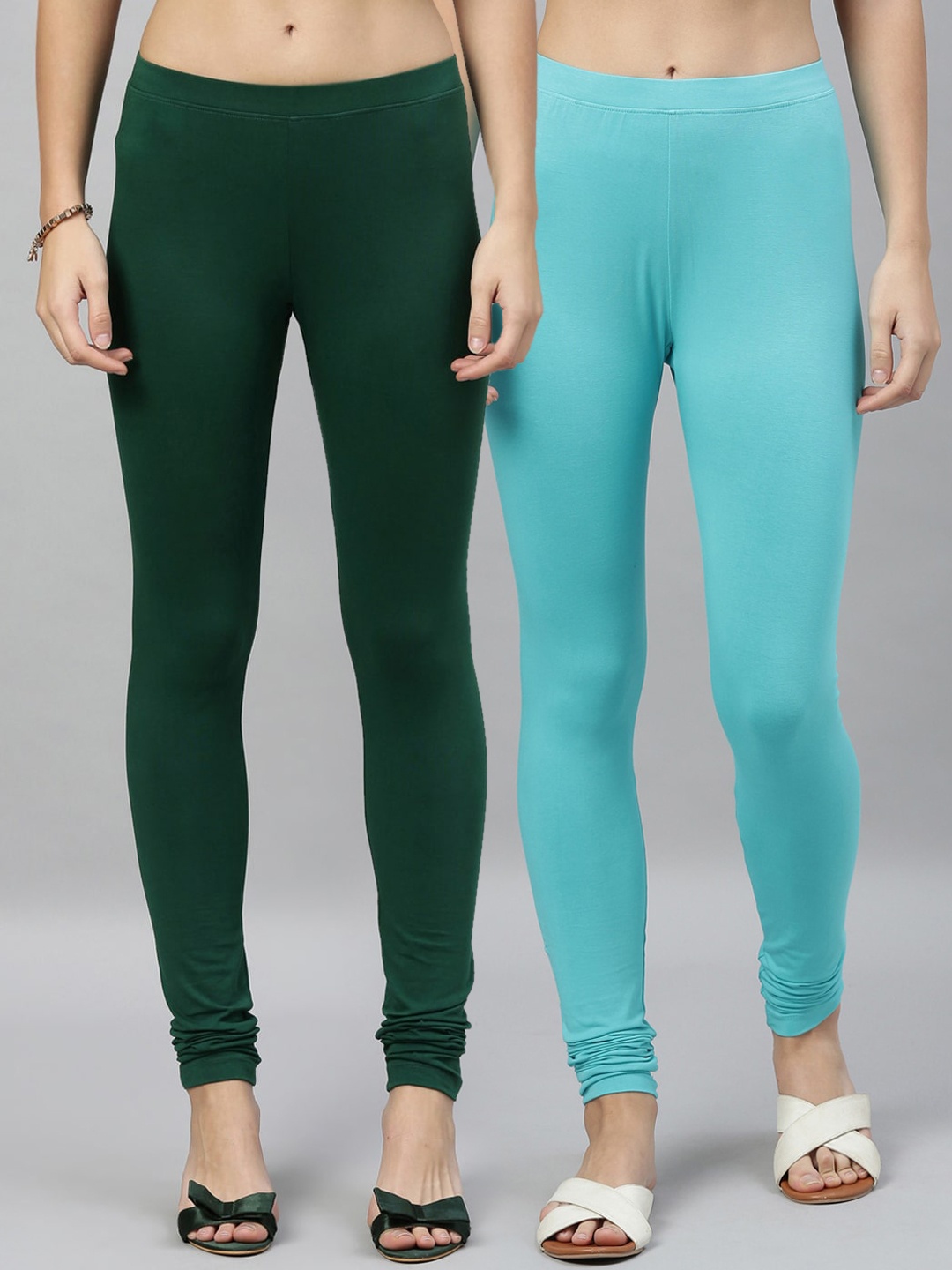 

Kryptic Women Pack of 2 Solid Churidar Leggings, Green
