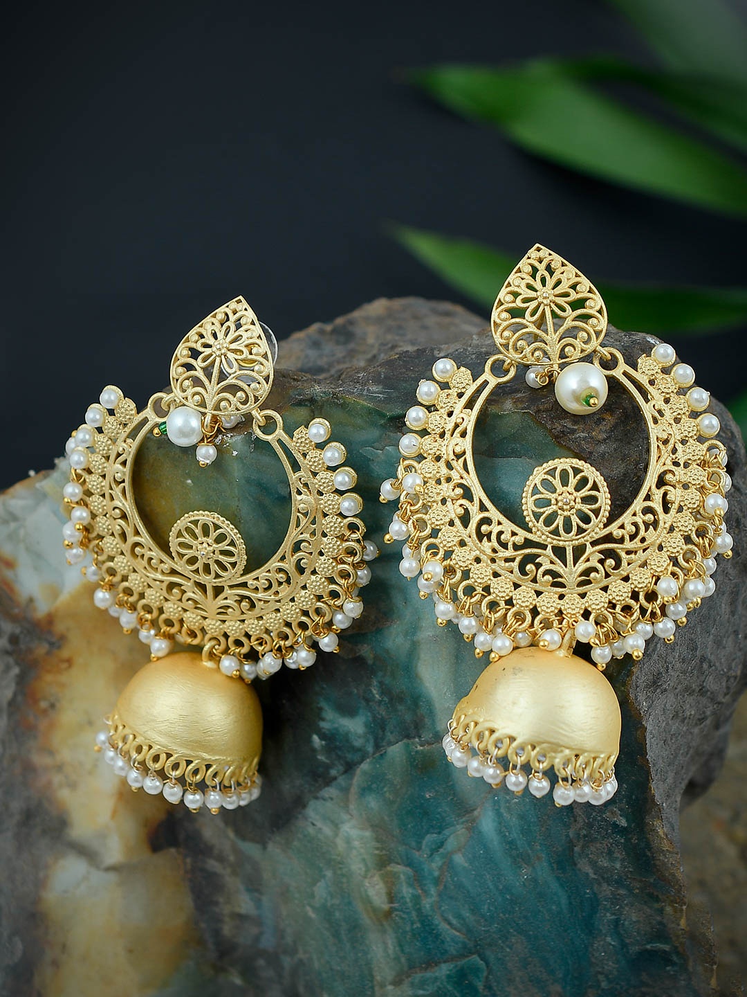 

Silvermerc Designs Gold-Toned & White Dome Shaped Chandbalis