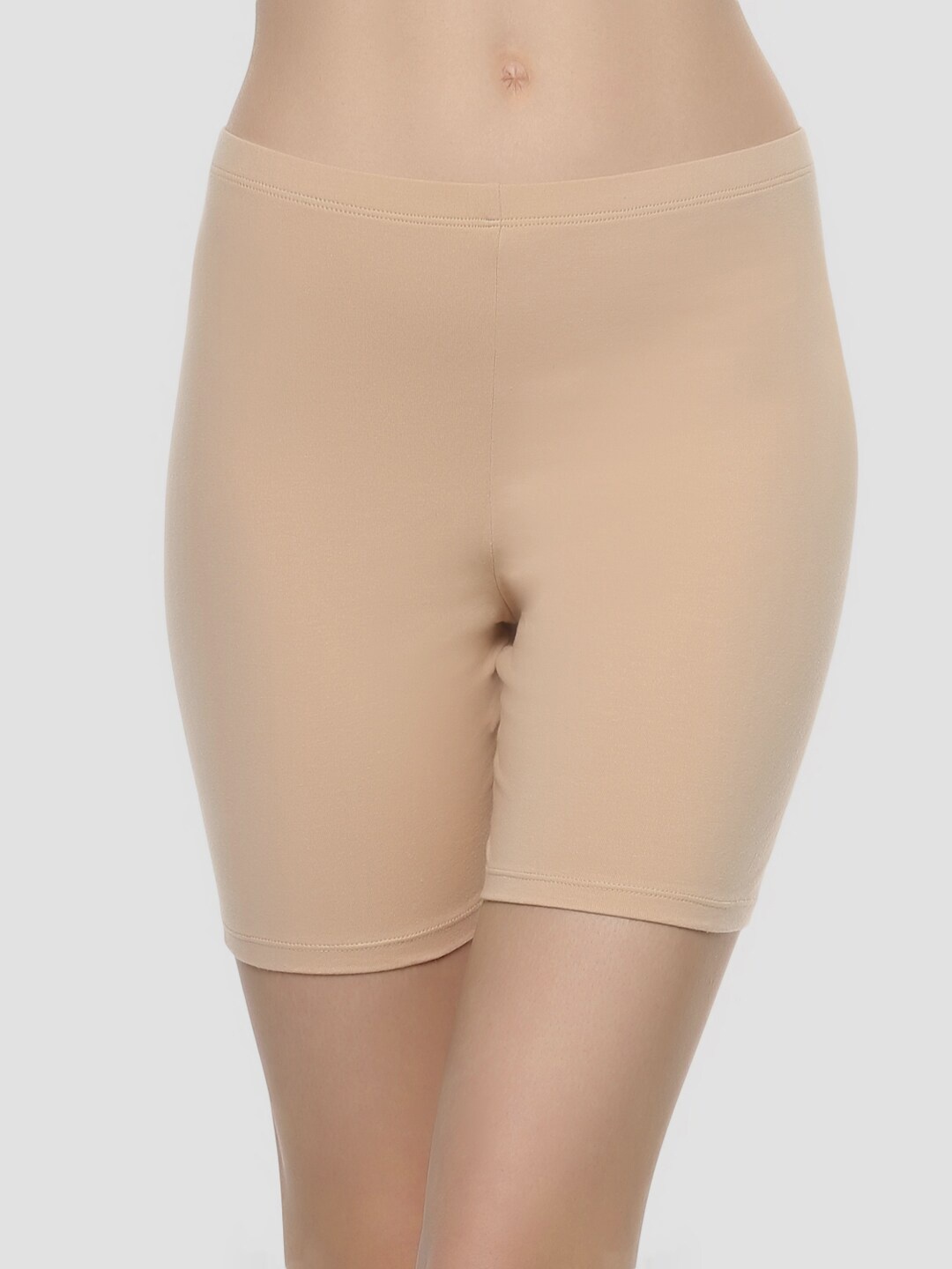 SOIE Mid Rise Breathable Cotton Spandex Knee Length Cycling Shorts, Nude