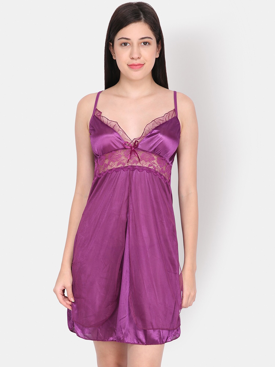 

Ms.Lingies Women Purple Solid Baby Doll With Thongs