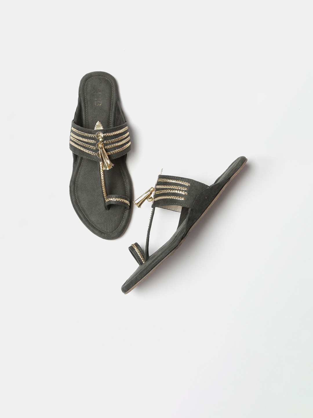 

Biba Women Olive Green Striped One Toe Flats