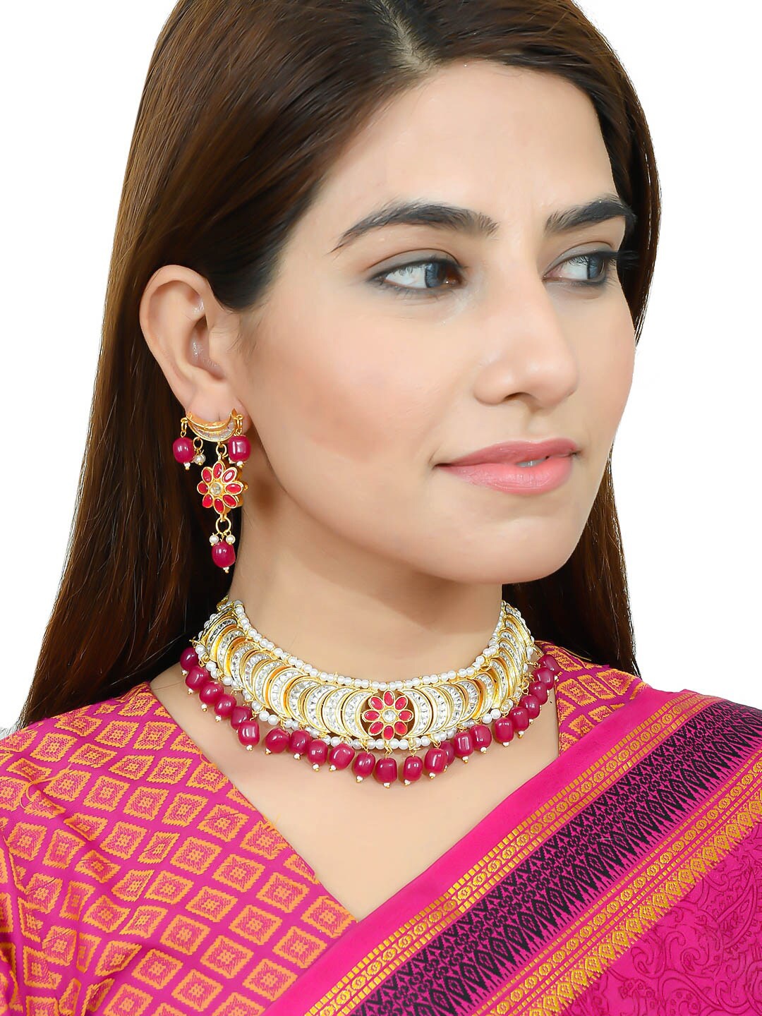 

Silvermerc Designs Gold-Plated & White CZ-Studded & Beaded Handcrafted Jewellery Set
