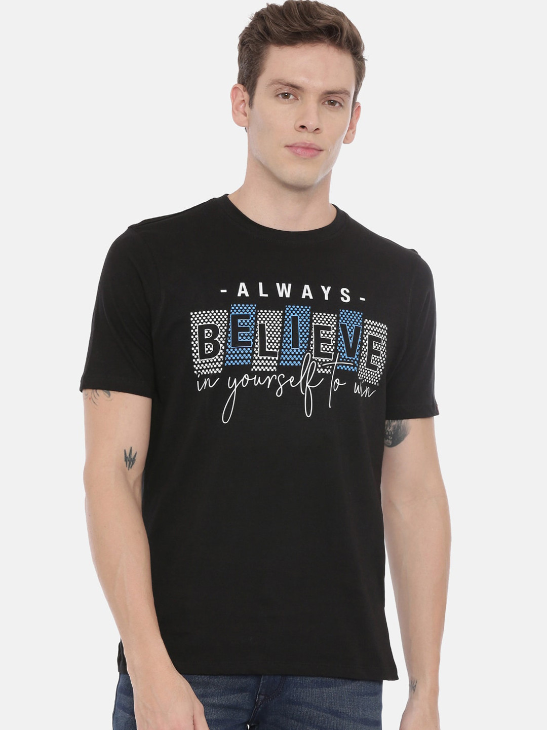 

Bushirt Men Black Printed Round Neck T-shirt