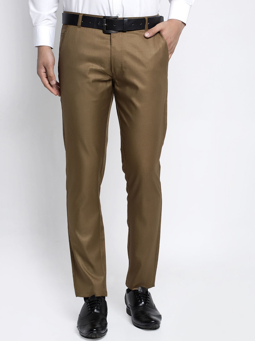 

JAINISH Men Brown Slim Fit Solid Formal Trousers