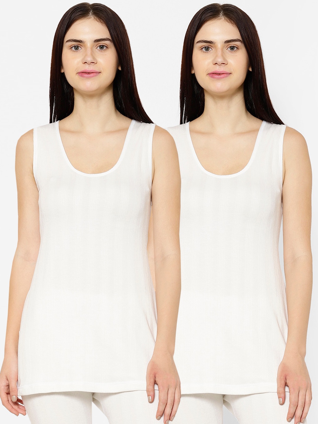 VIMAL JONNEY Women Pack Of 2 White Striped Thermal Tops