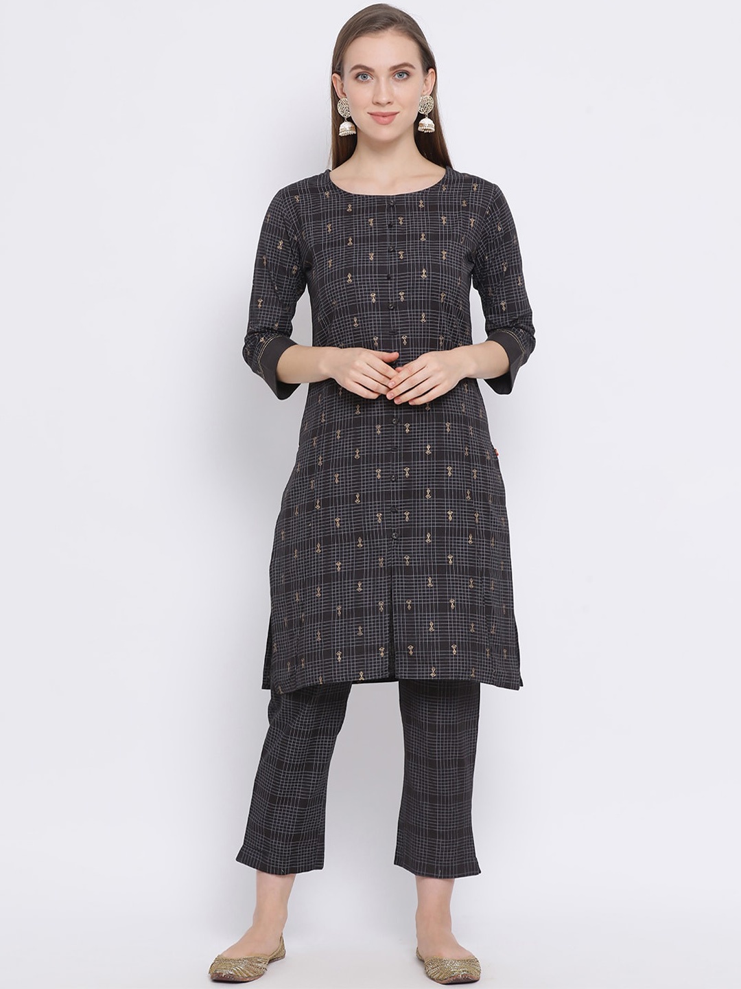 

Span Women Grey Printed Kurta with Trousers