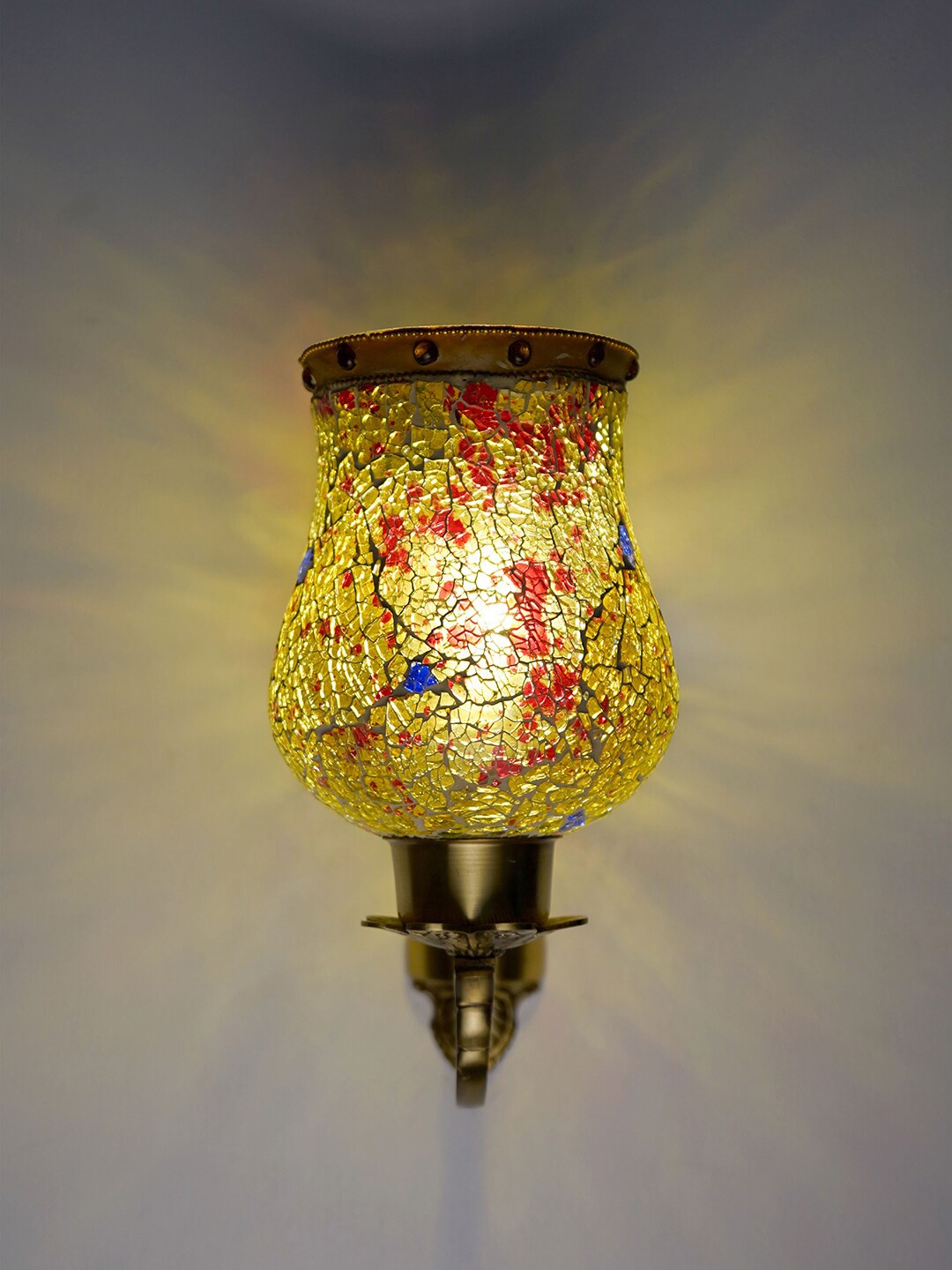 

Fos Lighting Yellow & Gold-Toned Textured Antique Designer Wallchiere Lamp