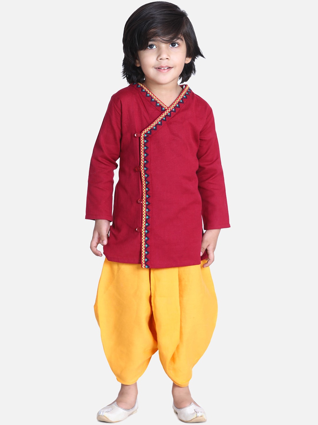 BownBee Boys Maroon Embroidered Kurta with Dhoti Pants