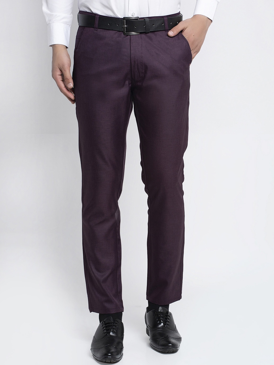 

JAINISH Men Purple Slim Fit Solid Formal Trousers