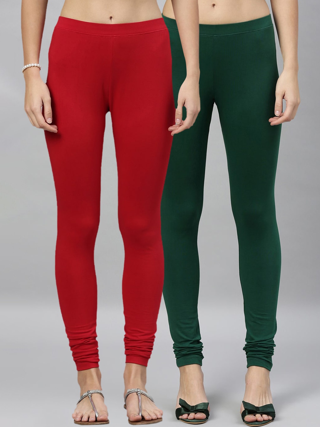 

Kryptic Women Pack of 2 Solid Churidar Leggings, Green