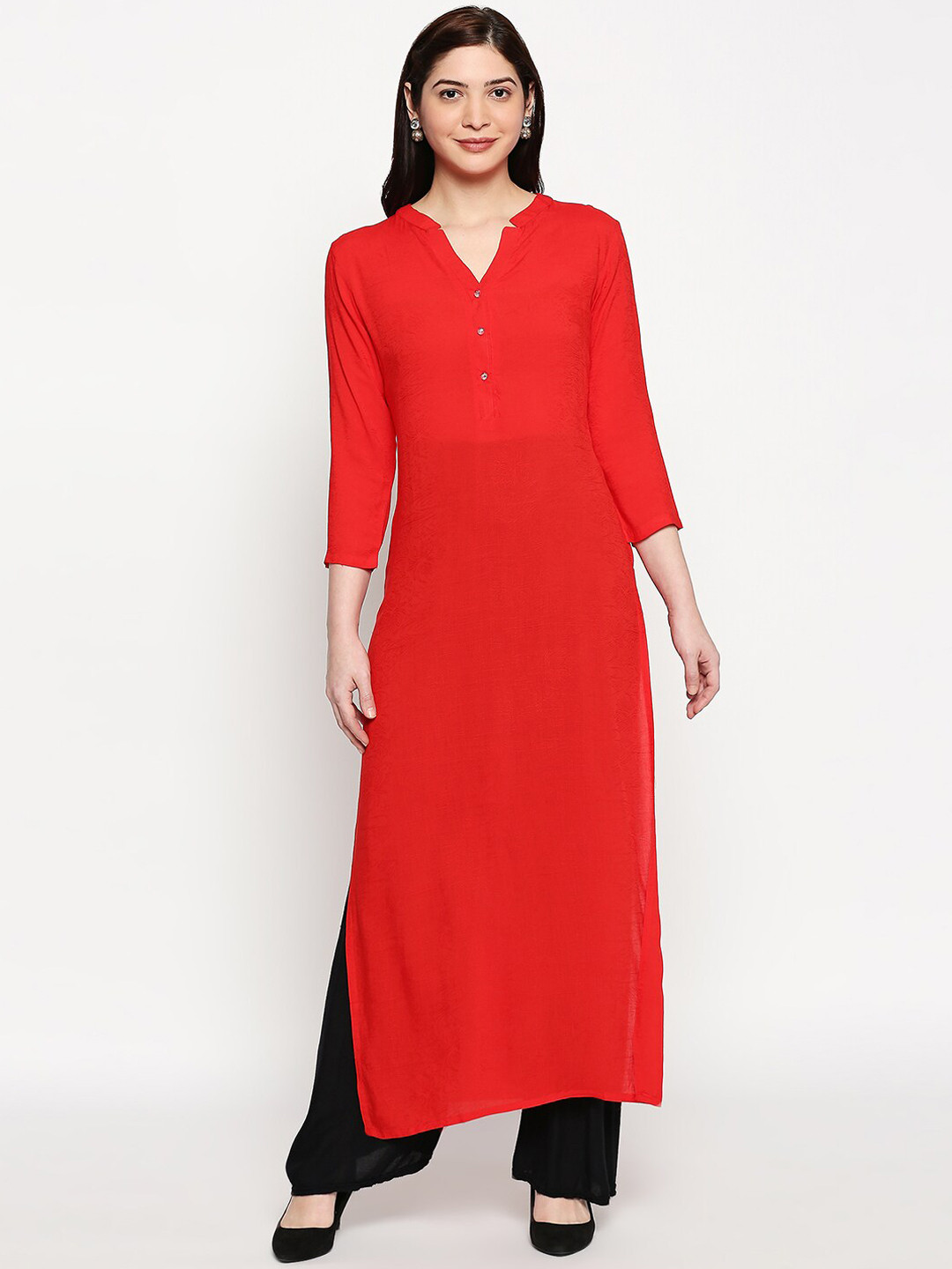 

inocenCia Women Red Self Design Straight Kurta