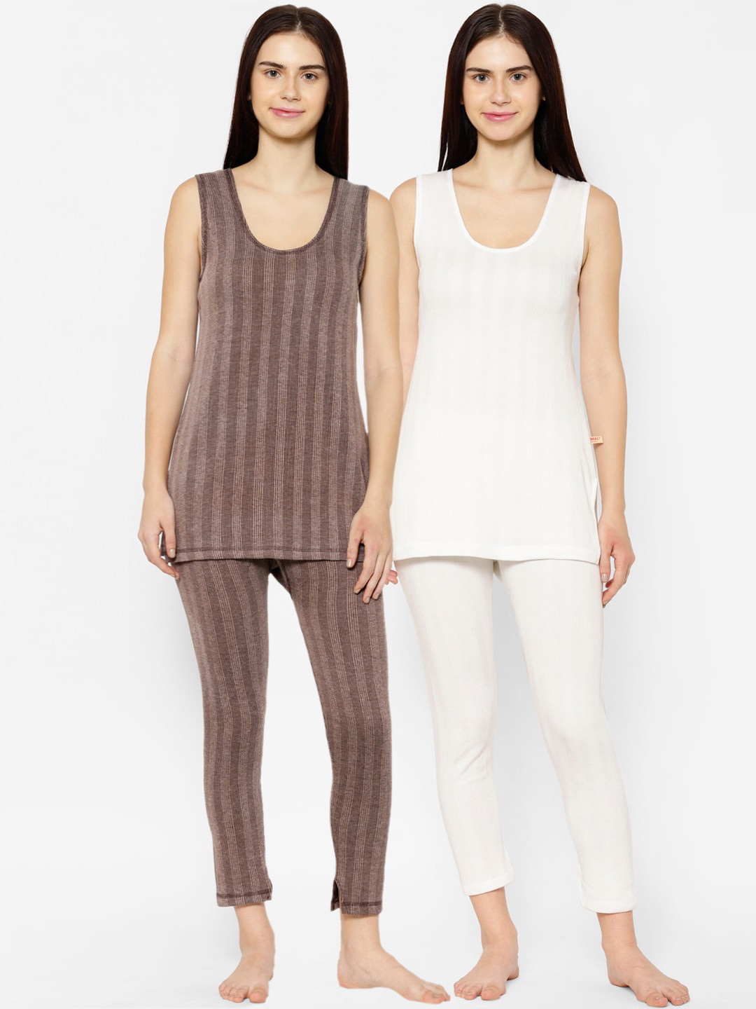 

VIMAL JONNEY Women Pack Of 2 Striped Thermal Sets, White