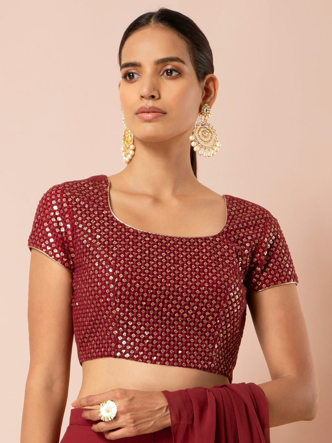 

INDYA Women Maroon Embellished Fitted Crop Top