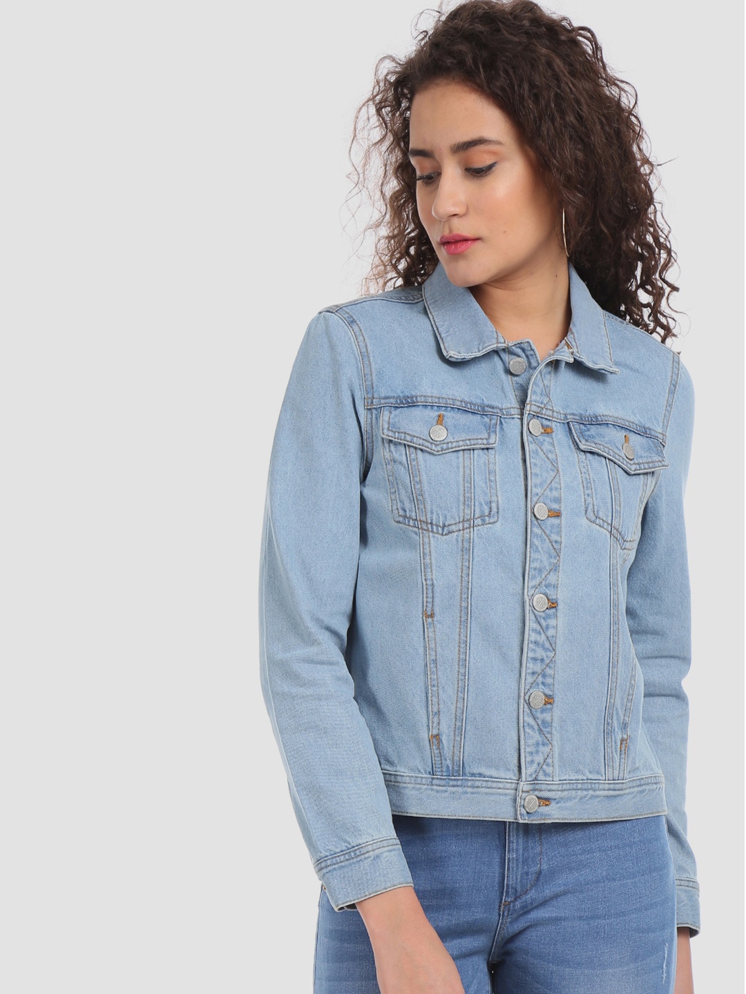 

Flying Machine Women Blue Solid Cotton Denim Jacket