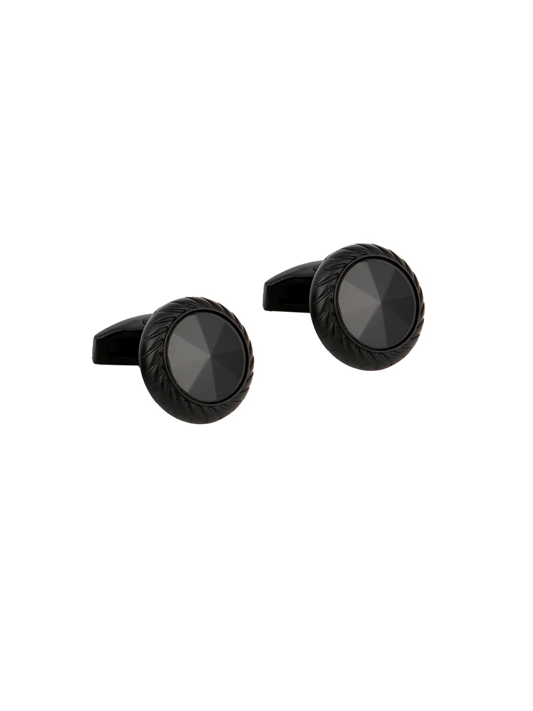 

Yellow Chimes Men Black Crystal Embellished Square Cufflinks