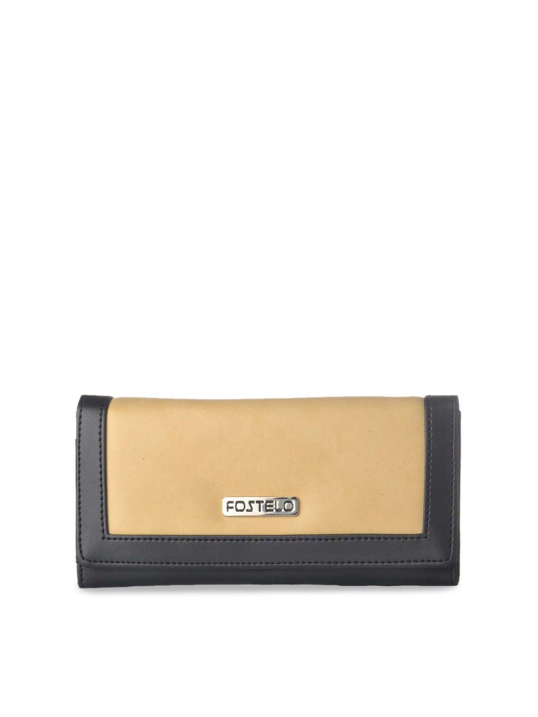 

Fostelo Beige & Black Colourblocked Foldover Clutch