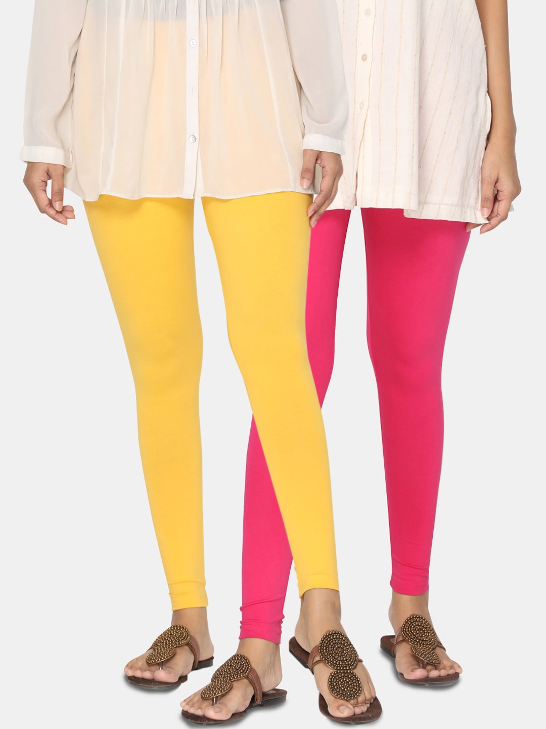 

TSG Bliss Women Pack Of 2 Solid Ankle-Length Leggings, Yellow