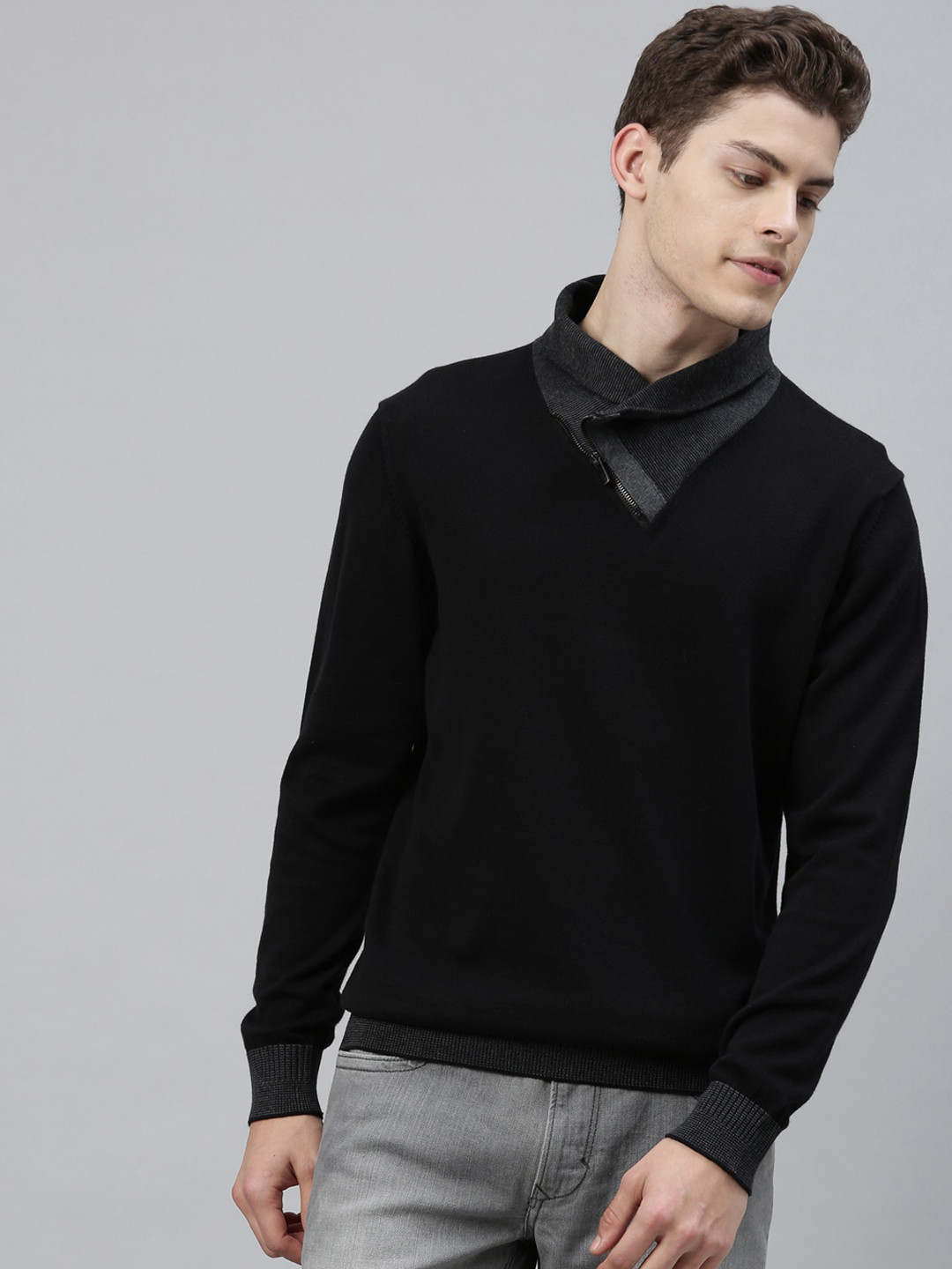

RARE RABBIT Men Black Solid Pullover Sweater