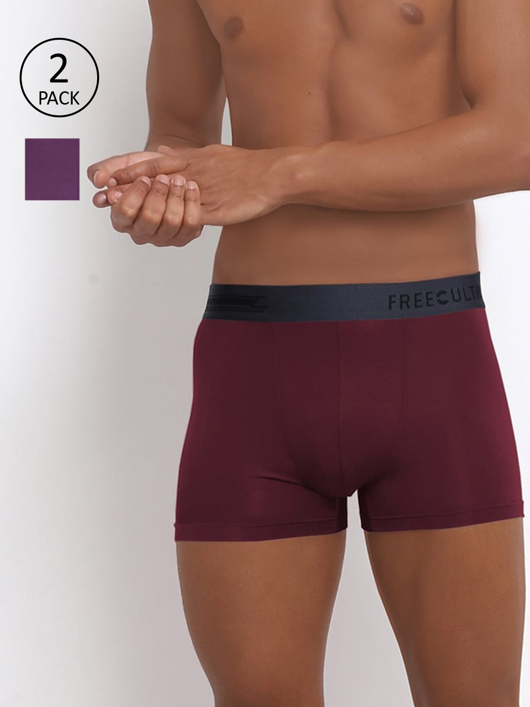

FREECULTR Men Pack Of 2 Solid Anti-Bacterial Trunks, Purple