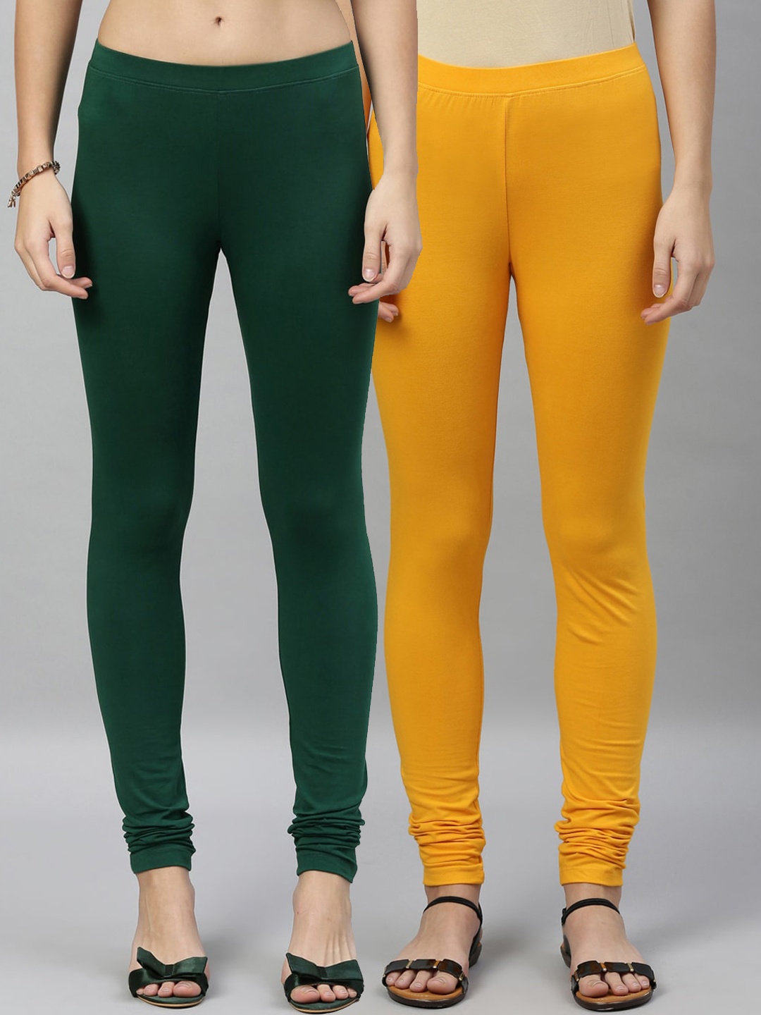 

Kryptic Women Pack of 2 Solid Churidar Leggings, Green